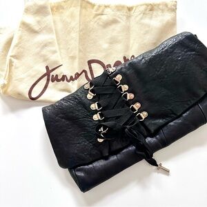 Junior Drake Large Lace-up Corset Clutch Buttery Soft Black Leather